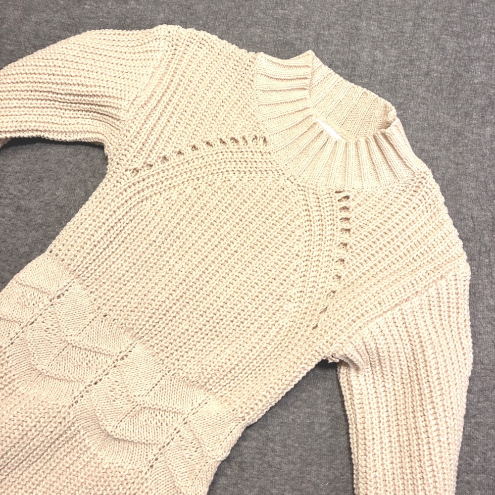 Lush Sweater Dress‎ Women Medium Beige Knit Mock Neck Long Sleeve Boho